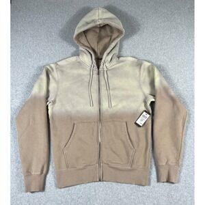 LCKR Men Distressed Full-Zip Hoodie Small Beige Ombre Dip Dye LMHK605 NEW
